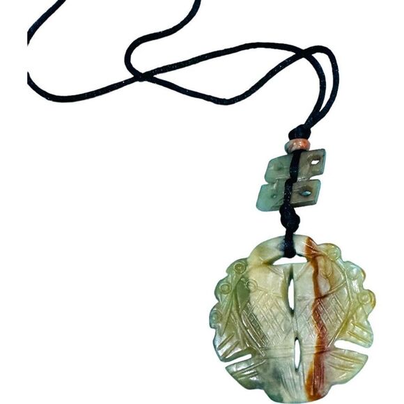 JADE JADEITE Antique Vintage Koi Fish Oriental Carved Pendant on Silk Cord Long - Picture 6 of 6
